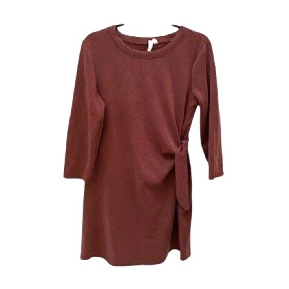 Minimalistic Womens Burgundy 3/4 Sleeve Side Tie Super Soft Stretch Dress Size L